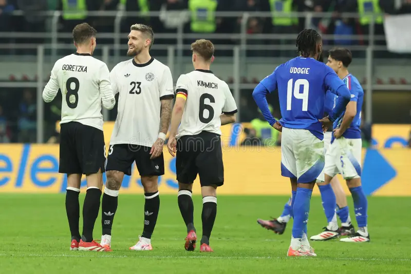 uefa nations league quarter finals italy vs germany milan italy germany players celebrates victory end uefa nations 369451371