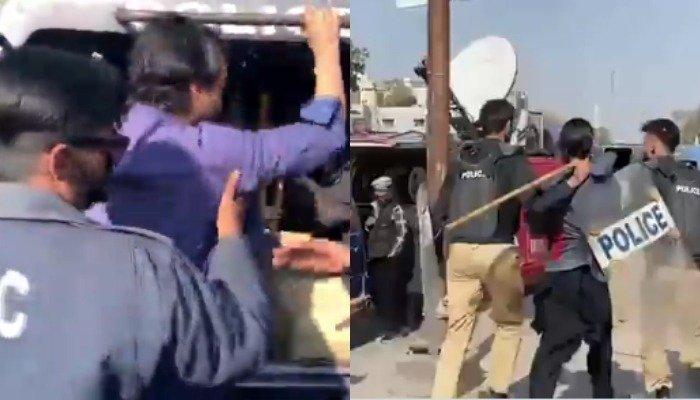 کراچی نمائش چورنگی پر پی ٹی آئی کارکنان کی گرفتاری پولیس موبائل پر پتھراؤ شیلنگ 1 425016 7902451 updates