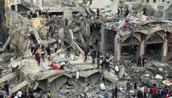 Smoke rising from residential area in Gaza following airstrike