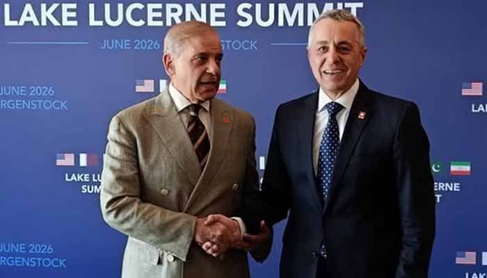 Prime Minister Shehbaz Sharif meeting Swiss Vice President Ignazio Cassis during discussions on regional peace and diplomacy