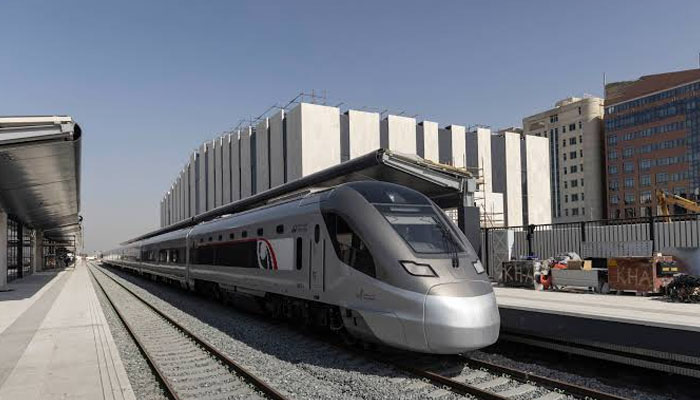 Modern passenger train station in Abu Dhabi marking UAE’s new national rail network launch
