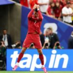 Cristiano Ronaldo celebrating one of his two goals during Portugal's 5-0 FIFA World Cup victory over Uzbekistan.