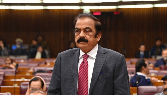 Rana Sanaullah addressing lawmakers during a National Assembly session on the issue of refugee seats in Azad Kashmir.
