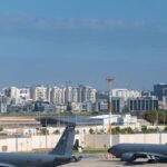 Aircraft parked at Ben Gurion Airport in Tel Aviv amid discussions over military and civilian air traffic operations.
