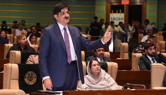 Chief Minister Murad Ali Shah addresses the Sindh Assembly during the budget session.