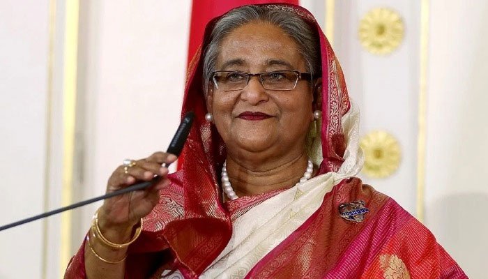 Former Bangladeshi Prime Minister Sheikh Hasina during a public appearance.