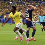 Brazil forward Vinicius Junior celebrating a goal during the FIFA World Cup 2026 match against Scotland.
