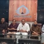 Representatives of the All Pakistan CNG Association speak at a press conference in Karachi.