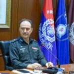 Additional IG Karachi Azad Khan presiding over police review meeting with senior officers