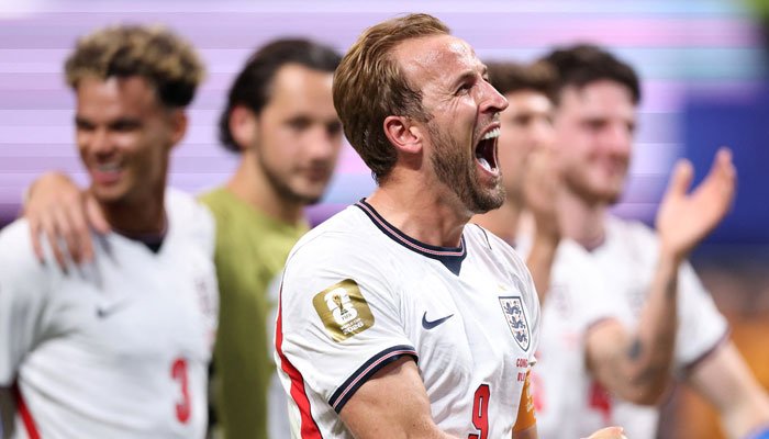 England captain Harry Kane celebrates after scoring during the FIFA World Cup 2026 Round of 32 match against DR Congo.