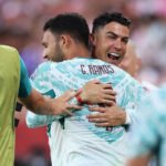 Portugal players celebrating after defeating Croatia 2-1 in the FIFA World Cup 2026 Round of 32.