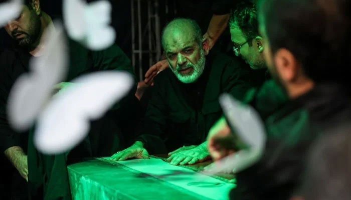 IRGC acting commander Ahmad Vahidi attending a memorial ceremony in Tehran before the funeral of Ayatollah Ali Khamenei.