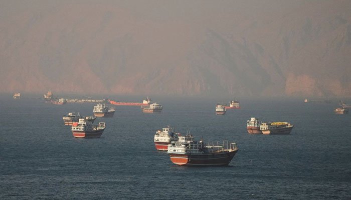 View of the Strait of Hormuz after Iran warned against foreign military movements.