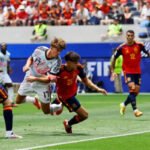 Spain players celebrate after defeating Belgium in the FIFA World Cup 2026 quarter-final.