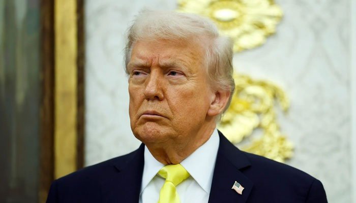 US President Donald Trump speaking after making statements about Iran.