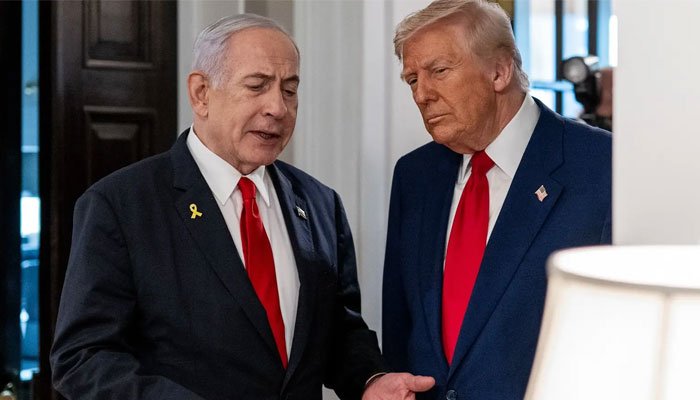 US President Donald Trump and Israeli Prime Minister Benjamin Netanyahu during discussions on regional security and military presence in Syria and Lebanon.