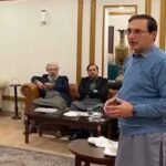 PTI parliamentary party members during a meeting to discuss plans for the August 5 protest.