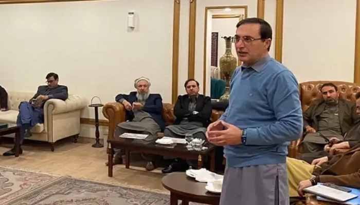 PTI parliamentary party members during a meeting to discuss plans for the August 5 protest.