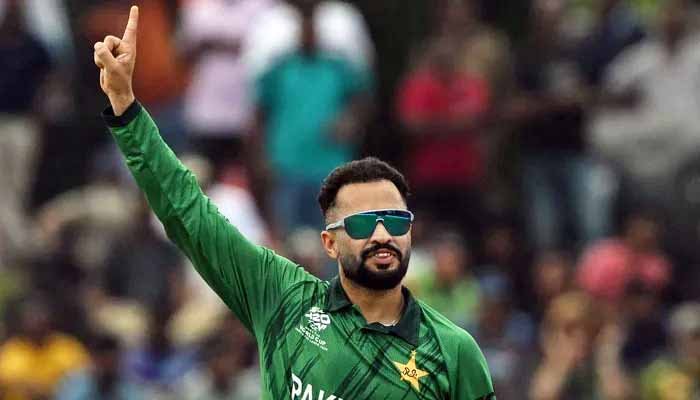 Pakistan cricketer Mohammad Nawaz during a match after ICC anti-doping case announcement.
