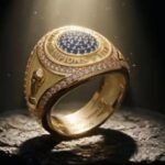 The FIFA World Cup trophy displayed alongside the newly introduced championship rings for the 2026 tournament winners.