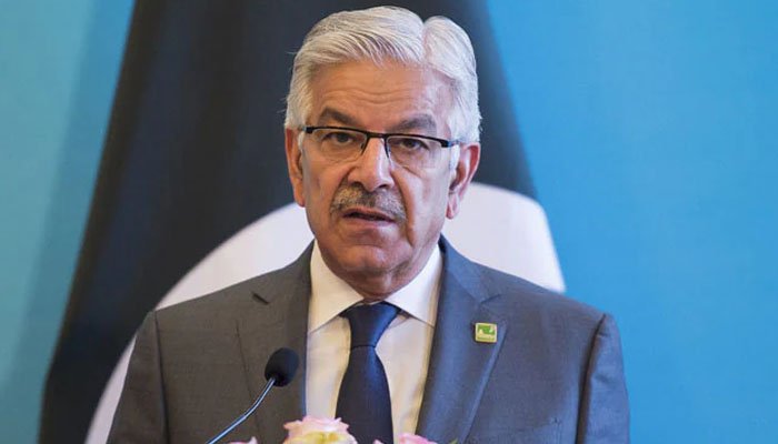 Pakistan Defence Minister Khawaja Asif addressing party workers during an election campaign event in Azad Kashmir.