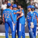 Indian cricket team celebrates after reclaiming the No. 1 position in the ICC T20I team rankings.