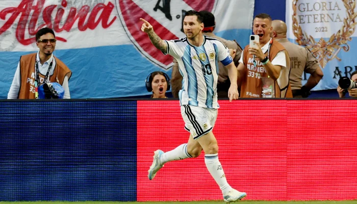 Lionel Messi celebrates during Argentina's 3-2 FIFA World Cup 2026 win over Cape Verde.
