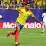 Jhon Arias celebrates Colombia's 1-0 victory over Ghana in the FIFA World Cup 2026.
