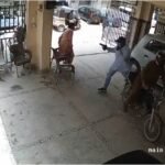 Armed robbers seen in CCTV footage during a daylight robbery outside Zainab Arcade in Sharafabad, Karachi.