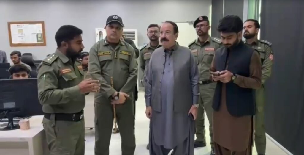Gianchand Esrani reviewing emergency response operations at Rescue 1122 headquarters Karachi