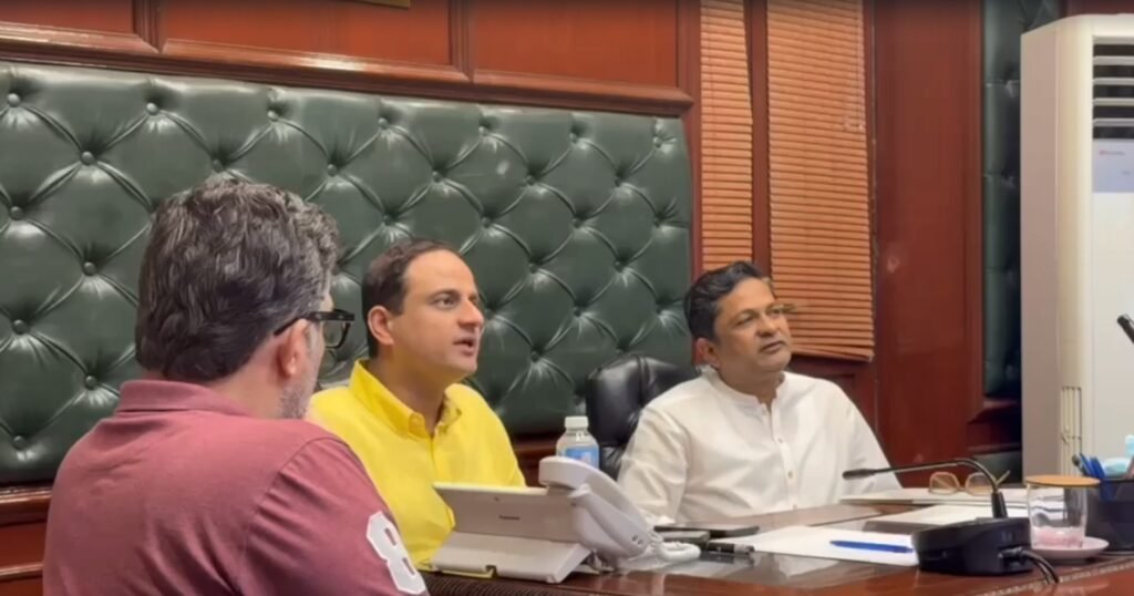 Mayor Karachi Murtaza Wahab chairs a meeting on encroachment removal and hotel regulation policies with city officials.