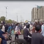 Traffic congestion on Karachi's National Highway as residents protest against water and power shortages.