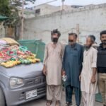 Recovered gutka, mawa and raw betel nut displayed after a police operation in Karachi's Central District.