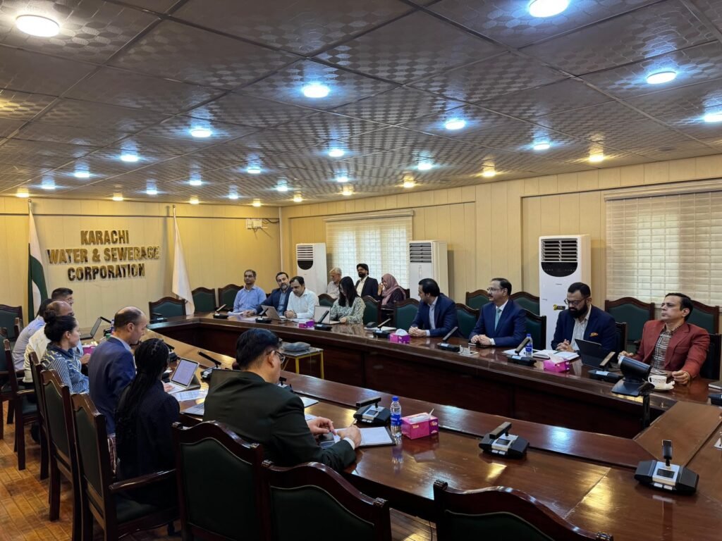 World Bank delegation meets Karachi Water Corporation CEO Ahmed Ali Siddiqui to review reform progress and the KWSSIP project.