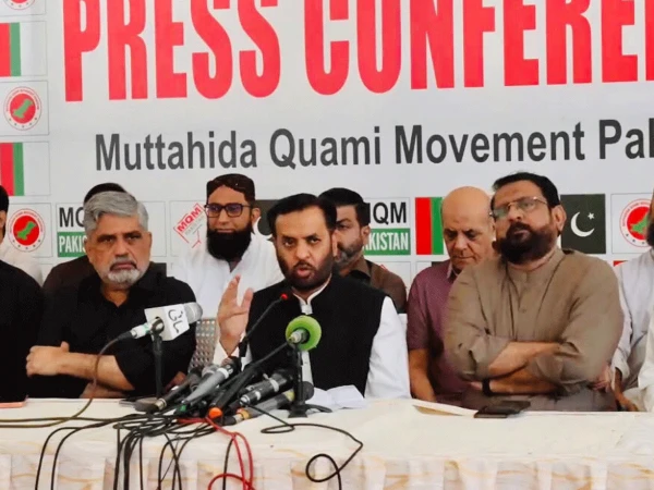 MQM Pakistan leader Mustafa Kamal speaks during a press conference at the party's Bahadurabad headquarters in Karachi.