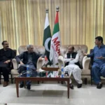 PML-N and MQM Pakistan leaders hold a meeting at MQM's Bahadurabad headquarters in Karachi ahead of the Azad Kashmir elections.