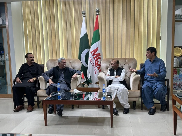 PML-N and MQM Pakistan leaders hold a meeting at MQM's Bahadurabad headquarters in Karachi ahead of the Azad Kashmir elections.