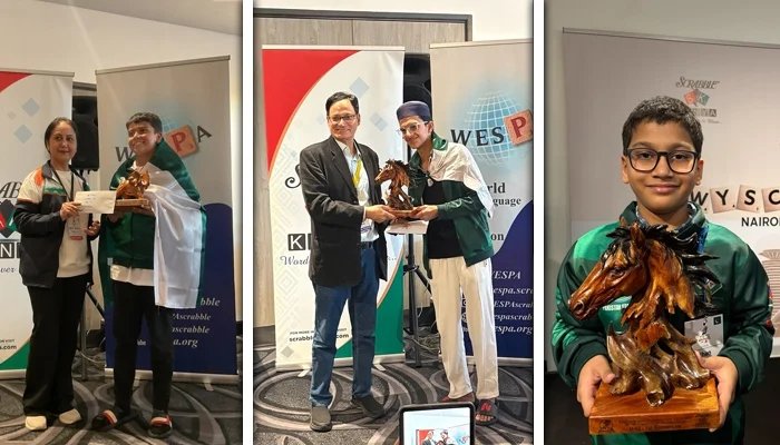 Pakistani players celebrate their victory at the World Youth Scrabble Championship