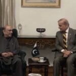 nt Asif Ali Zardari and Prime Minister Shehbaz Sharif during a meeting at Aiwan-e-Sadr