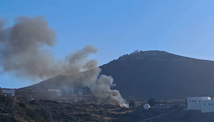 Helicopter crash site on Sifnos island in Greece after takeoff.