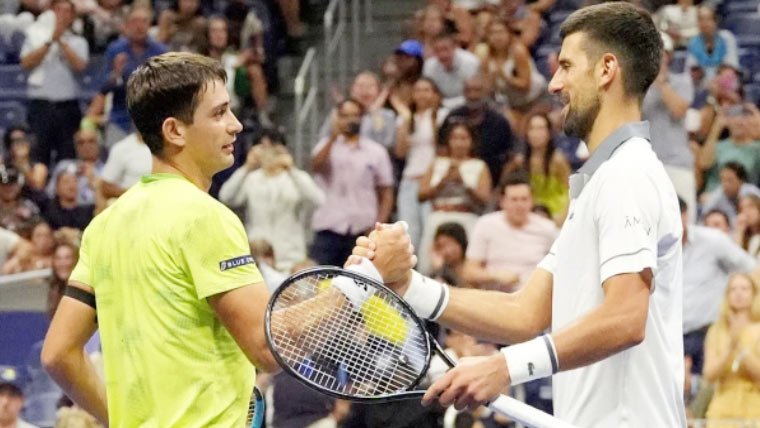 Novak Djokovic during his first-round defeat against Mariano Navone at the US Open