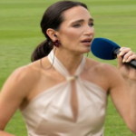 English soprano Laura Wright sings Pakistan’s national anthem before the Headingley Test