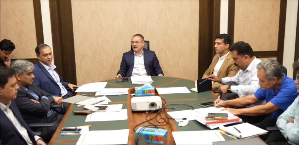 Sharjeel Inam Memon chairs transport meeting on EV taxi service and electric bus expansion.
