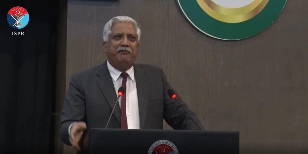 Retired Lt Gen Muhammad Saeed speaking to students during the ISPR Summer Internship Program 2026 on leadership and character building.