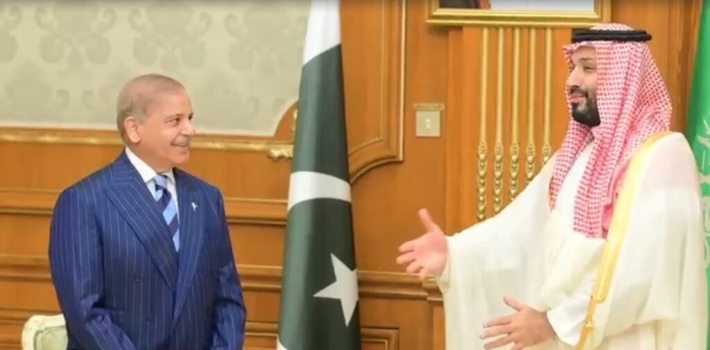 Prime Minister Shehbaz Sharif and Saudi Crown Prince Mohammed bin Salman during a bilateral meeting at Qasr Al Safa in Makkah.