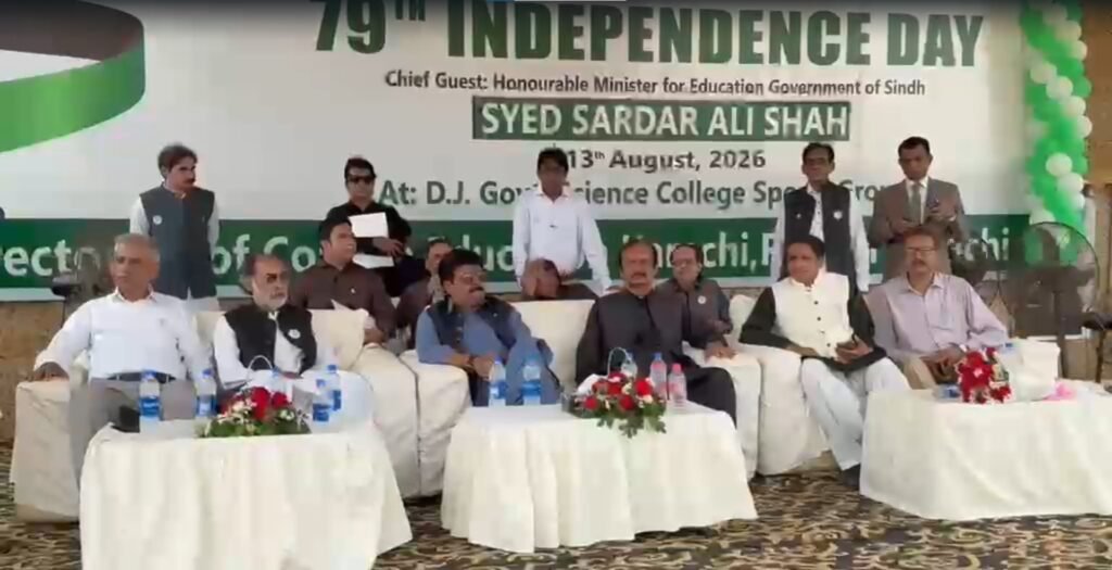 Sardar Ali Shah joins students at an Independence Day celebration in Karachi