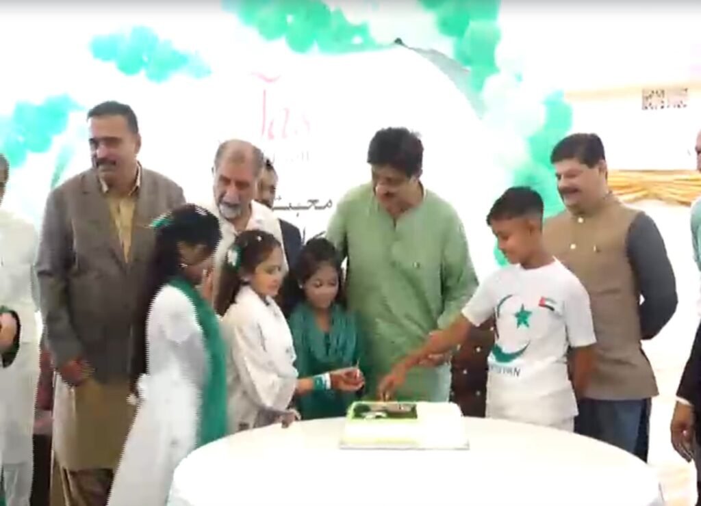 Sindh Chief Minister Murad Ali Shah attends an Independence Day ceremony at Aas Foundation in Karachi