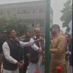 Commissioner Karachi Syed Hassan Naqvi participates in flag hoisting ceremony at Dawood University Karachi