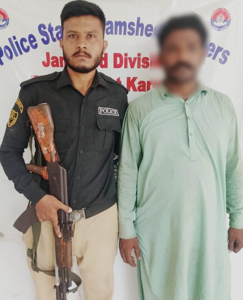 Karachi East Police arrest a wanted gutka mawa suspect during an operation near Jamshed Road.