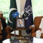 Chief of Pakistan Navy Admiral Naveed Ashraf meets Somalia's Defence Minister at Naval Headquarters in Islamabad.